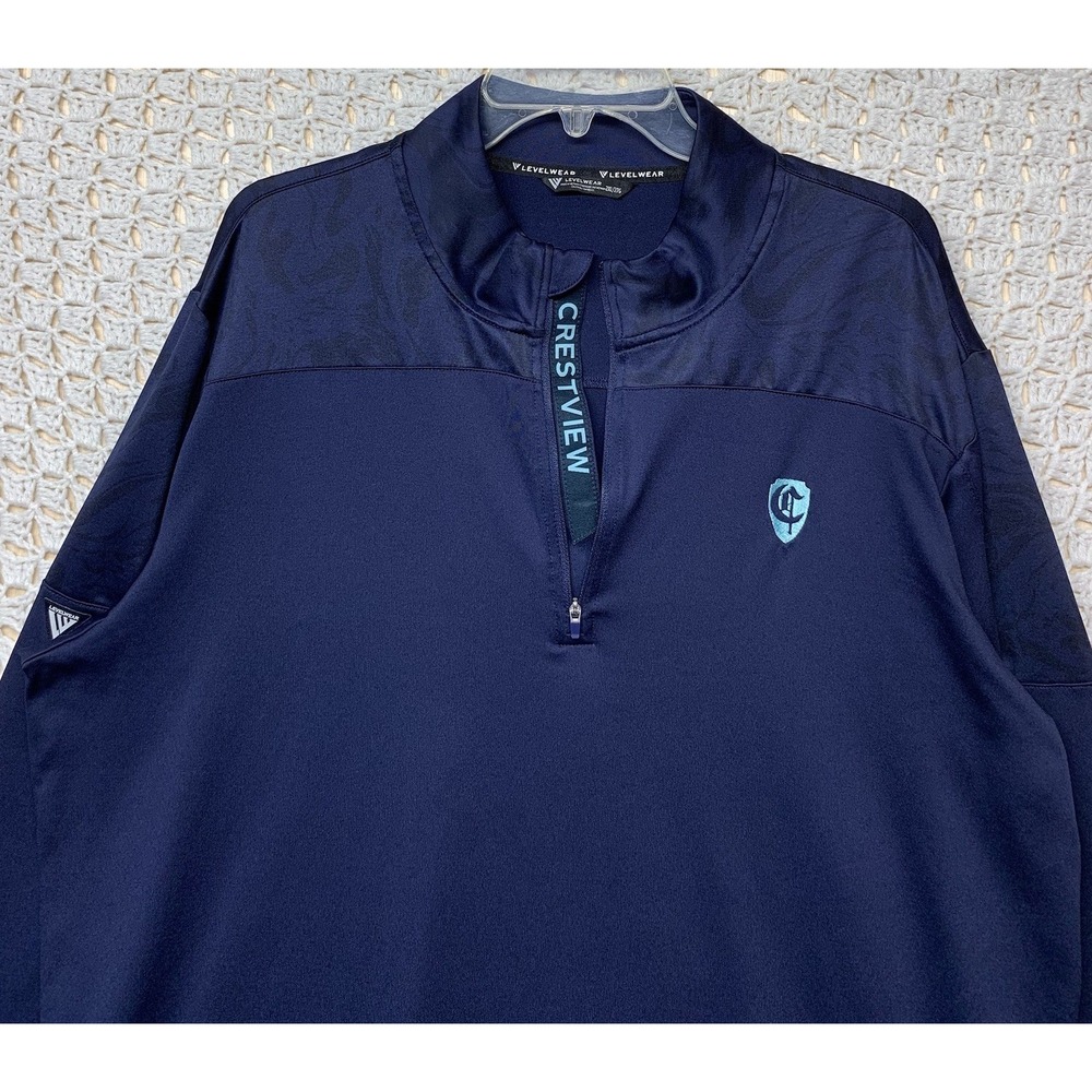 Levelwear Crestview Pullover  Shirt Men's 2XL Navy Blue 1/4 Zip  Embroidery Logo